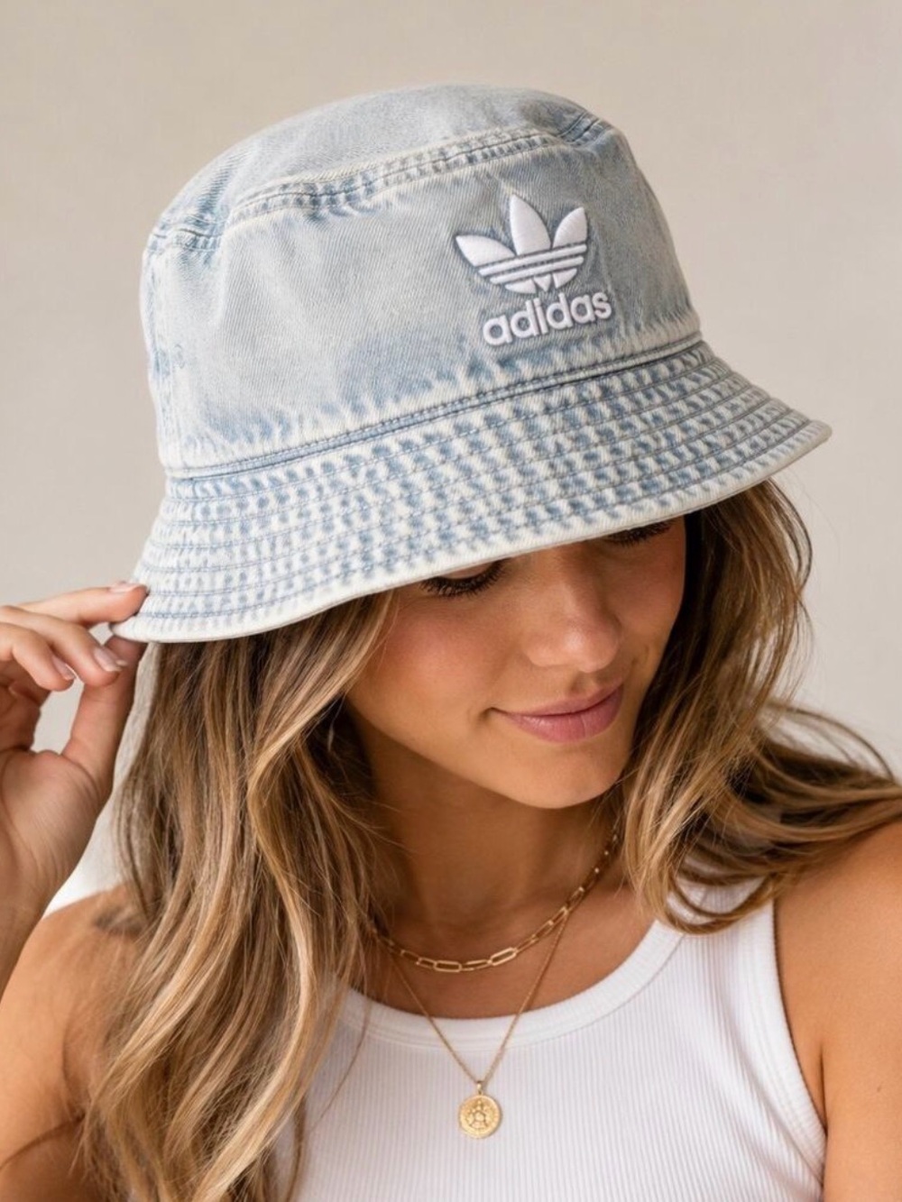 adidas Light Blue Denim Bucket Hat with White Logo